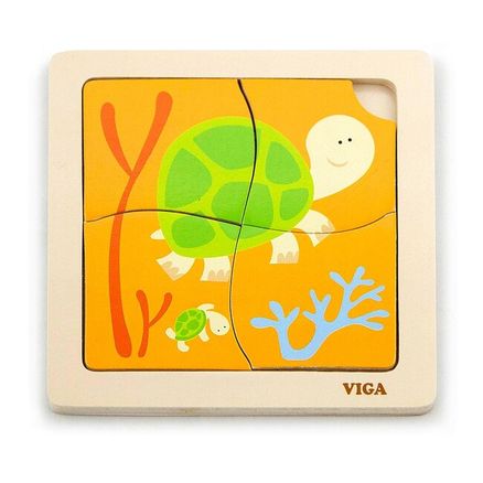 Drevené puzzle pre najmenších Viga 4 ks Želvička - Multicolor