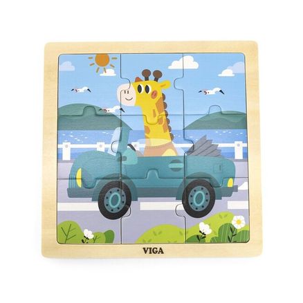 Drevené puzzle pre najmenších Viga 9 ks Auto - Multicolor