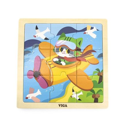 Drevené puzzle pre najmenších Viga 9 ks Lietadlo - Multicolor