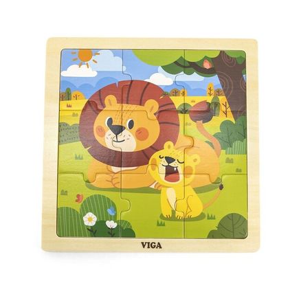 Drevené puzzle pre najmenších Viga 9 ks Lion - Multicolor