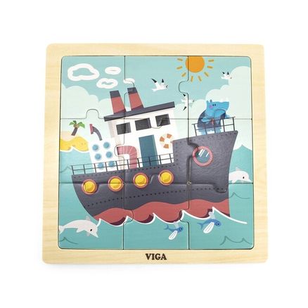 Drevené puzzle pre najmenších Viga 9 ks Loď - Multicolor