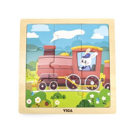 Drevené puzzle pre najmenších Viga 9 ks Vlak - Multicolor