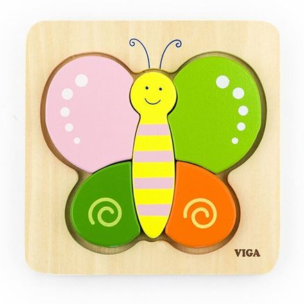 Drevené puzzle pre najmenších Viga Motýľ - Multicolor