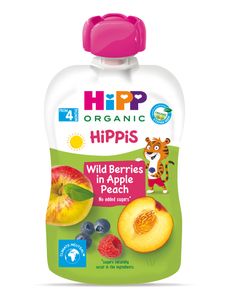 HiPP Príkrm ovocnýis BIO 100% ovocia jablko, broskyňa, lesné ovocie 100g