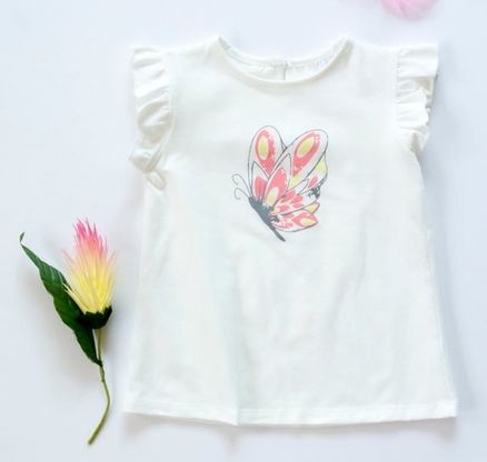 K-Baby Detské bavlnené tričko, krátky rukáv - Motýl - smotanové