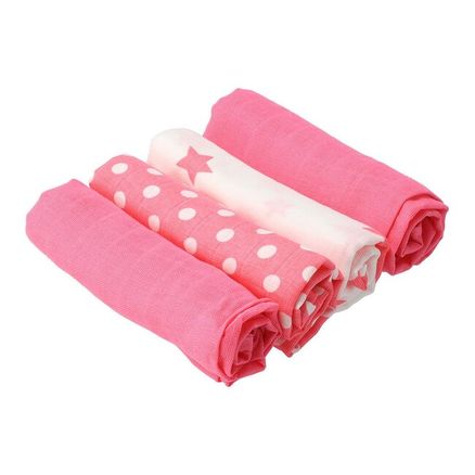 Látkové bavlnené plienky New Baby s potiskom 70 x 70 cm 4 ks ružovo-biele - Ružová
