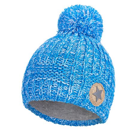 Little Angel Čiapka pletená brmbolec Outlast ® - modrá melír 3 | 42-44 cm