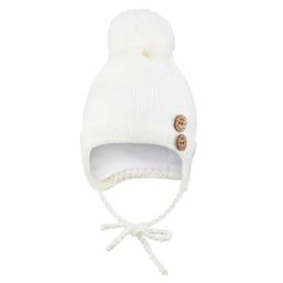 Little Angel Čiapka pletená zaväzovacia brmbolce a gombíky Outlast® - natur 3 | 42-44 cm