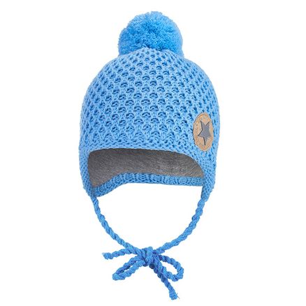 Little Angel Čiapka pletená zaväzovacia drobný vzor brmbolec Outlast® - sv.modrá 1 | 36-38 cm