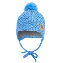 Little Angel Čiapka pletená zaväzovacia drobný vzor brmbolec Outlast® - sv.modrá 2 | 39-41 cm
