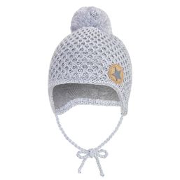 Little Angel Čiapka pletená zaväzovacia drobný vzor brmbolec Outlast® - sv.šedá melír 1 | 36-38 cm