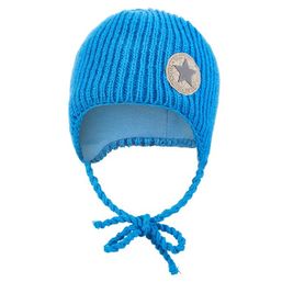 Little Angel Čiapka pletená zaväzovacia rebro Outlast® - modrá 1 | 36-38 cm
