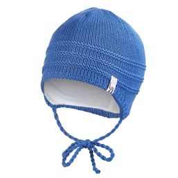 Little Angel Čiapka pletená zaväzovacia tenká Outlast® - modrá 1 | 36-38 cm