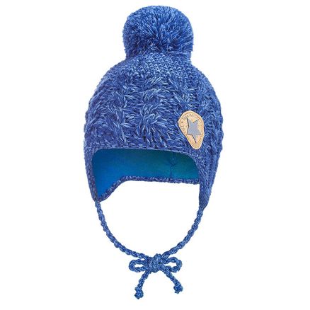 Little Angel Čiapka pletená zaväzovacia vrkoče LA Outlast ® - tm.modrá melír 3 | 42-44 cm