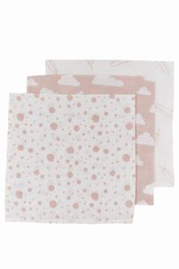 Meyco žínky 3-balenie feathers-clouds-dots pink/white 30 x 30 cm