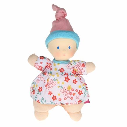 Mini bábika miláčik - 15cm kvietkovaná ružova čiapka