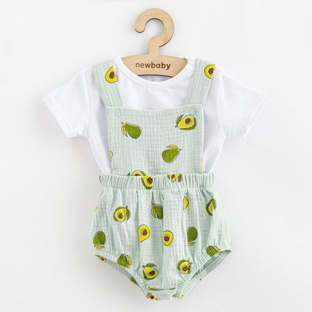 Mušelínový dojčenský set Kraťasy a Tričko New Baby Avocado - Zelená