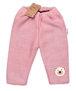 Oteplené pletené nohavice Teddy Bear, Baby Nellys, dvojvrstvové, ružové, veľ. 80/86