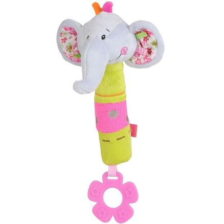 Plyšová pískacia hračka s hryzátkom Baby Ono sloník - Biela