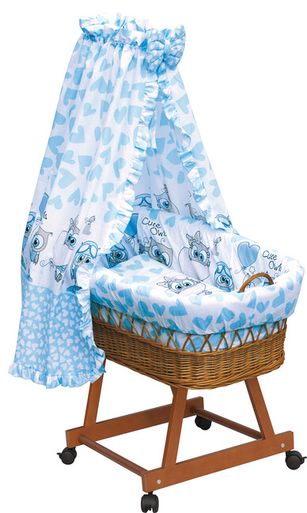 prútený košík pre bábätko s baldachýnom Scarlett sovička - modrá
