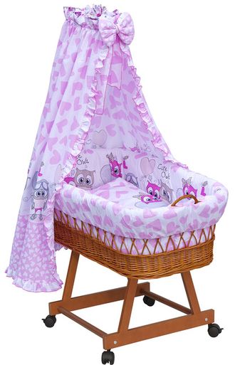 prútený košík pre bábätko s baldachýnom Scarlett sovička - rúžová