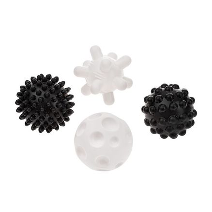 Sada senzorických hračiek Akuku balóniky 4ks 6 cm čiernobiele - Podľa obrázku