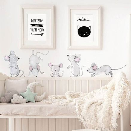Samolepka na stenu Myšia rodina - Sivá