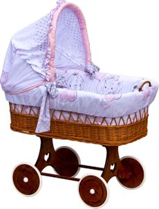 Scarlett Prútený košík pre bábätko so strieškou Scarlett Gusto - ružový