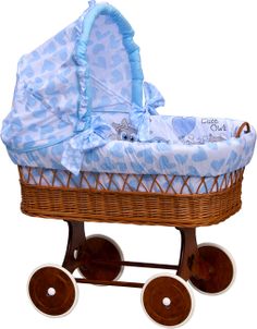 Scarlett Prútený košík pre bábätko so strieškou Scarlett Sovička - modrý