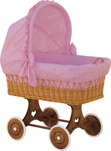 Scarlett Prútený košík pre bábätko so strieškou Scarlett Medvedík - ružový