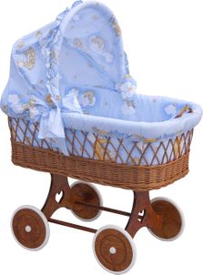 Scarlett Prútený košík pre bábätko so strieškou Scarlett Mráčik - modrý