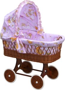 Scarlett Prútený košík pre bábätko so strieškou Scarlett Mráčik - ružový