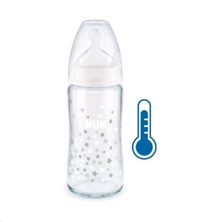 Sklenená dojčenská fľaša NUK First Choice s kontrolou teploty 240 ml - Biela