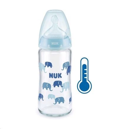 Sklenená dojčenská fľaša NUK First Choice s kontrolou teploty 240 ml - Modrá