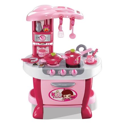 Veľká detská kuchynka s dotykovým senzorom Baby Mix + príslušenstvo - Ružová