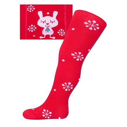Vianočné bavlnené pančucháčky New Baby červené s vločkami a mačičkou - Červená