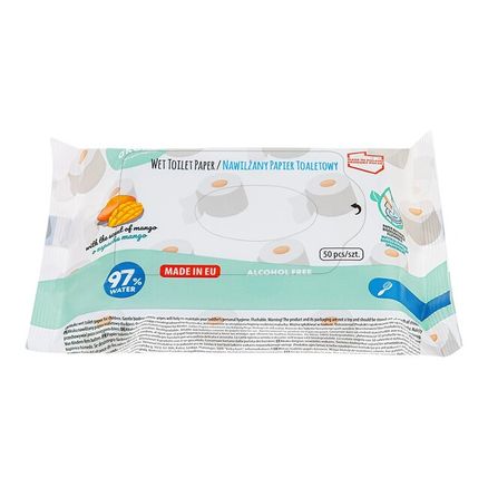 Vlhčený toaletný papier s vôňou manga Akuku 97% vody 50ks - Biela
