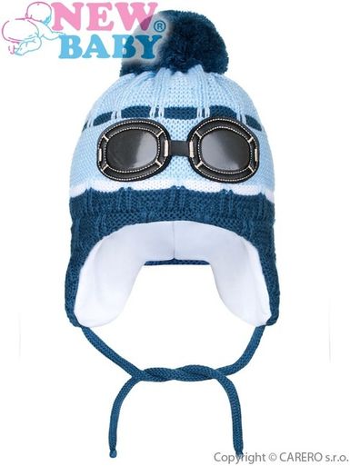 Zimná detská čiapočka New Baby okuliarky - Svetlo modrá