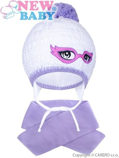 Zimná detská pletená čiapočka so šálom New Baby - Fialová