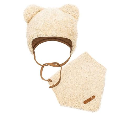 Zimná dojčenská čiapočka so šatkou na krk New Baby Teddy bear - Béžová