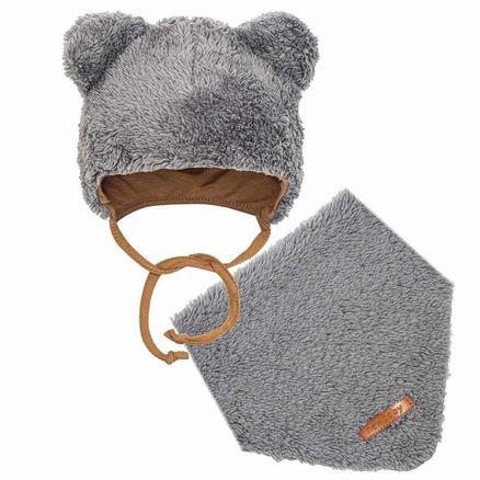 Zimná dojčenská čiapočka so šatkou na krk New Baby Teddy bear šedá - Sivá