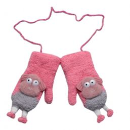 Zimné rukavičky so šnúrkou a kožúškom, Ovečka, Baby Nellys, ružové, 98/104, 13cm